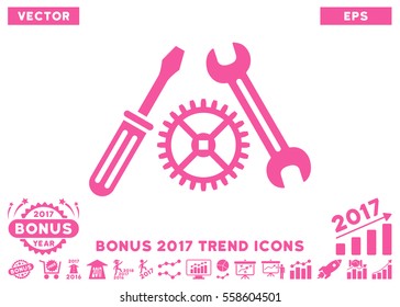 Pink Tuning Service icon with bonus 2017 trend icon set. Vector illustration style is flat iconic symbols, white background.