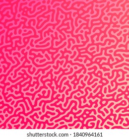 Pink Turing reaction gradient background. Abstract diffusion pattern with chaotic shapes. Vector illustration.