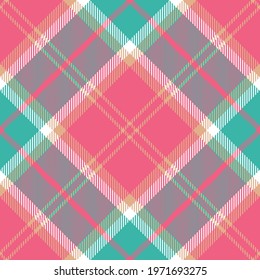 Pink, turquoise blue and beige argyle plaid. Tartan pattern for textile, paper and other prints.