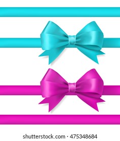 pink and turquoise bow ribbons on white. vector illustration