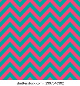 Pink and turquoise chevron trendy seamless pattern background.