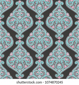 Pink and turquoise floral seamless pattern. Vintage, paisley elements. Traditional, Ethnic, Turkish, Indian motifs. Great for fabric and textile, wallpaper, packaging or any desired idea. 