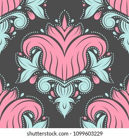 Pink and turquoise floral seamless pattern. Vintage vector, paisley elements. Traditional,Turkish, Indian motifs. Great for fabric and textile, wallpaper, packaging or any desired idea.