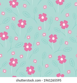 Pink and turquoise flowers vector repeat pattern. Designed by Houhou Design from www.houhou-design.com. Contact me for custom projects