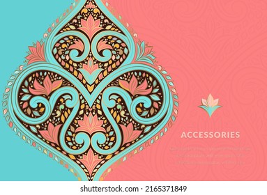 Pink and turquoise pattern. Vector mandala template. Golden design elements. Traditional Turkish, Indian motifs. Great for fabric and textile, wallpaper, packaging or any desired