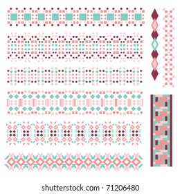 Pink and turquoise vector border or trim collection