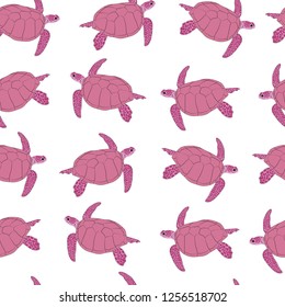 pink turtiles cute animals seamless vector pattern