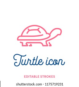 Pink turtle line icon. Minimal animal icon set, cute pet. Turtle shell symbol with editable stokes for infographics or web use. Flat design silhouette. Tortoise armour and typography design