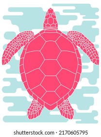 Pink Turtle In The Ocean Vector Graphic Modern Poster Design