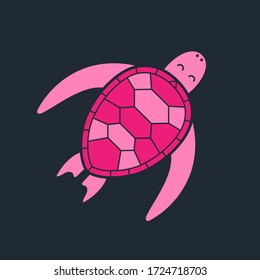 Pink turtle, postcard, template. Vector illustration.