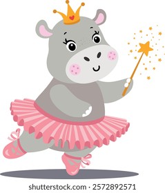 Pink Tutu Hippo Ballerina with Magic Wand