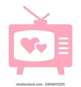 Pink TV set with hearts on white background