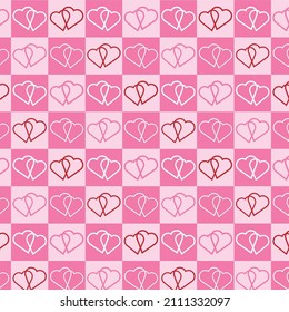 Pink twin heart symbol in the box vector seamless pattern