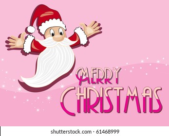 pink twinkle star background with cute santa claus flying