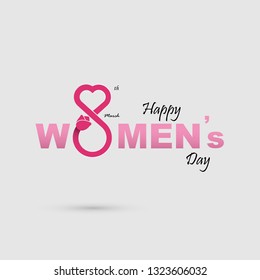 Pink Typographical Design Elements.Happy Women's day.International Women's day symbol. Minimalistic design for international women's day concept.Vector illustration
