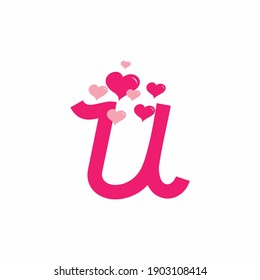 Letra inicial de la U rosa con diseño vectorial con signo de amor
