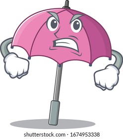Pink umbrella cartoon character design with angry face