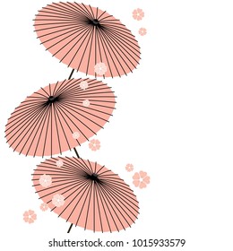 Pink umbrella and cherry blossom card template. Japanese background vector. 