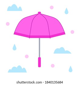 El paraguas rosa. Diseño plano. Icono aislado sobre fondo blanco. Ilustración vectorial.