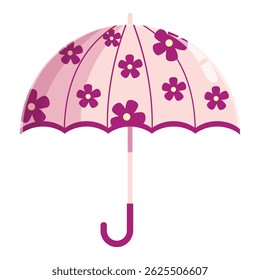 Pink umbrella with flowers pattern protecting from the rain
