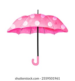 Pink umbrella polka dot. Cute vector watercolor illustration for kids design, weather