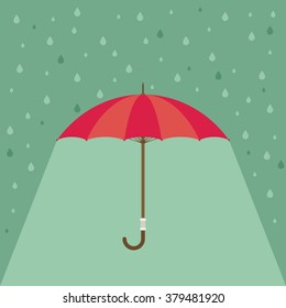 Pink umbrella with rain. Vector background