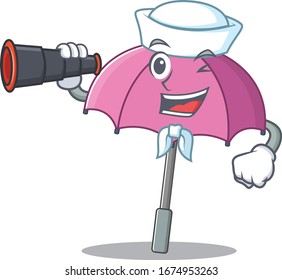 Pink umbrella in Sailor cartoon character design with binocular