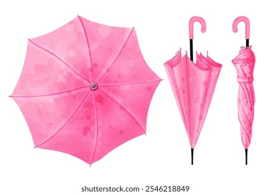 Pink umbrellas. Cute vector watercolor illustration of umbrella for kids design, weather