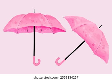 Pink umbrellas. Vector watercolor illustration of parasol