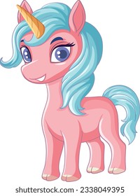 Pink Unicorn with Blue Mane illustration