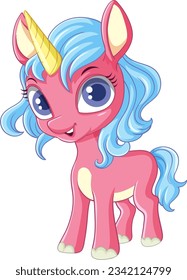 Pink Unicorn with Blue Mane illustration