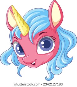 Pink Unicorn with Blue Mane illustration