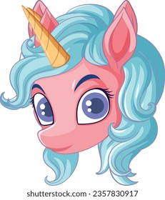 Pink Unicorn with Blue Mane illustration