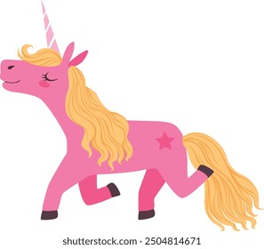 Pink unicorn character. Magic creature. Fairytale horse