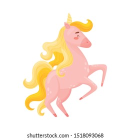 Pink Unicorn With Closed Eyes Rearing Up Vector Illustration