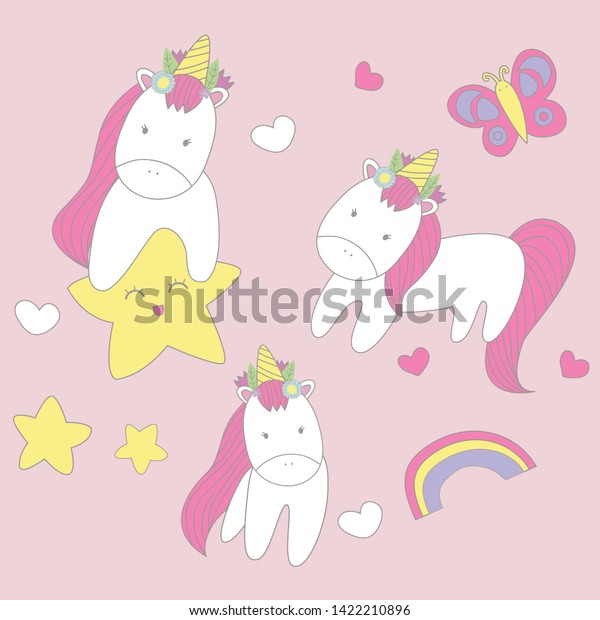 Pink Unicorn Cute Decoration Girl Stock Vector (Royalty Free ...