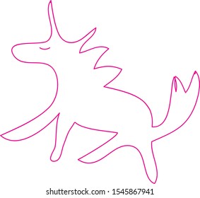 Pink unicorn. Drawing sketch. Vector line illustration. Kawaii logo.