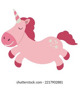 Pink unicorn. Drawn style. White background, isolate. Vector illustration