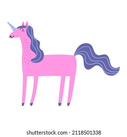 Pink unicorn hand-drawn vector illustration