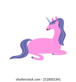 Pink unicorn hand-drawn vector illustration