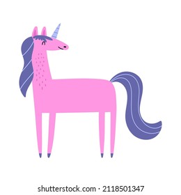 Pink unicorn hand-drawn vector illustration