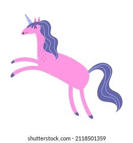 Pink unicorn hand-drawn vector illustration
