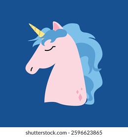 Pink unicorn head on dark blue background vector illustration