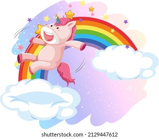 Pink Unicorn Jumping On Cloud Rainbow Stock Vector (Royalty Free ...