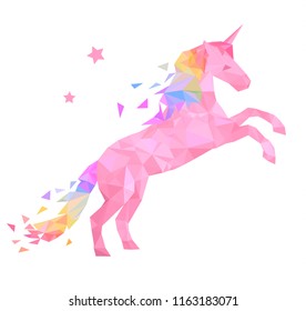 Pink unicorn in low poly style