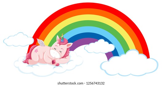 Pink unicorn on the cloud illustration