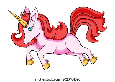 Pink unicorn pony cartoon character on white isolated background