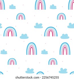  Pink unicorn with rainbow, cute unicorn on white background, unicorn and rainbow pattern, children's print with rainbows