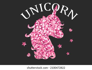 pink unicorn sequin  hand drawn design