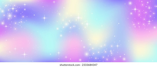 Pink unicorn sky with stars. Cute purple pastel background. Fantasy dreaming galaxy and magic wavy space with fairy light. Vector illustration.